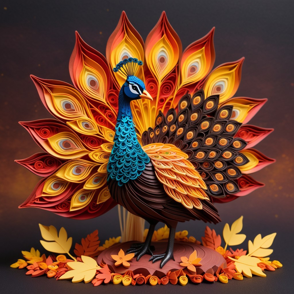 Vibrant Paper Art Display of a Peacock with Feathers