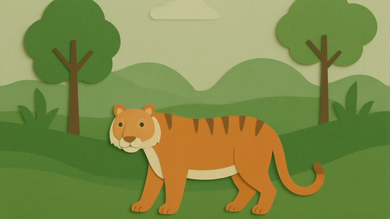 Vibrant Paper-Cut Design of Orange Tiger in Landscape
