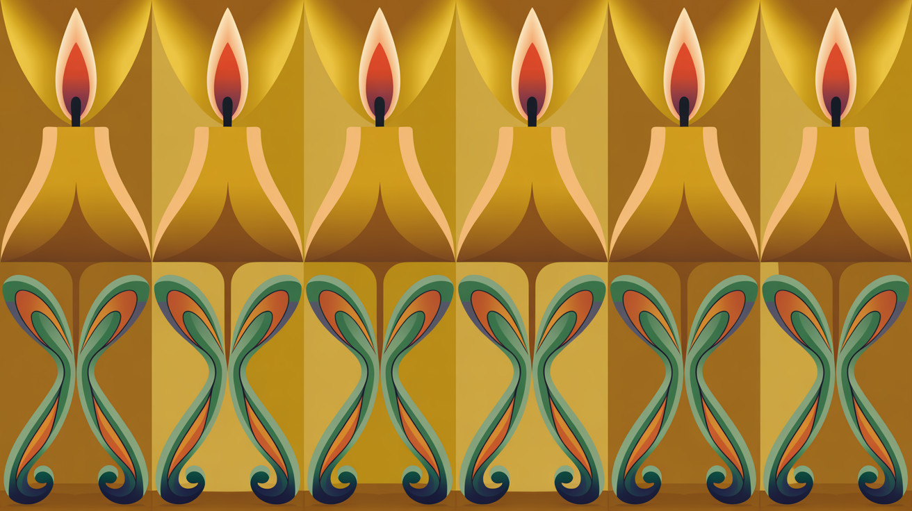 Stylized Candle Pattern in Blue, Green, and Gold