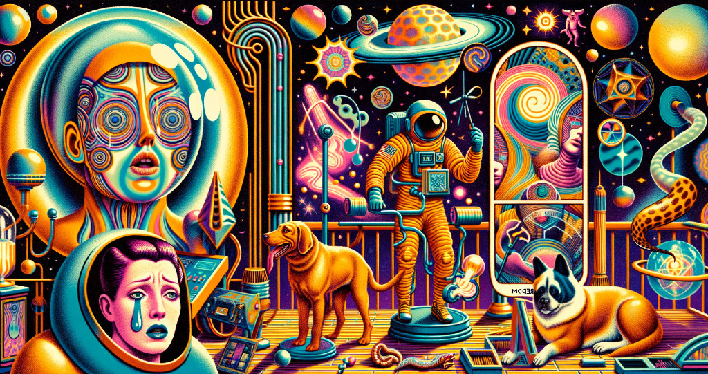 Retro-Futuristic Astronaut in Colorful Cosmic Scene