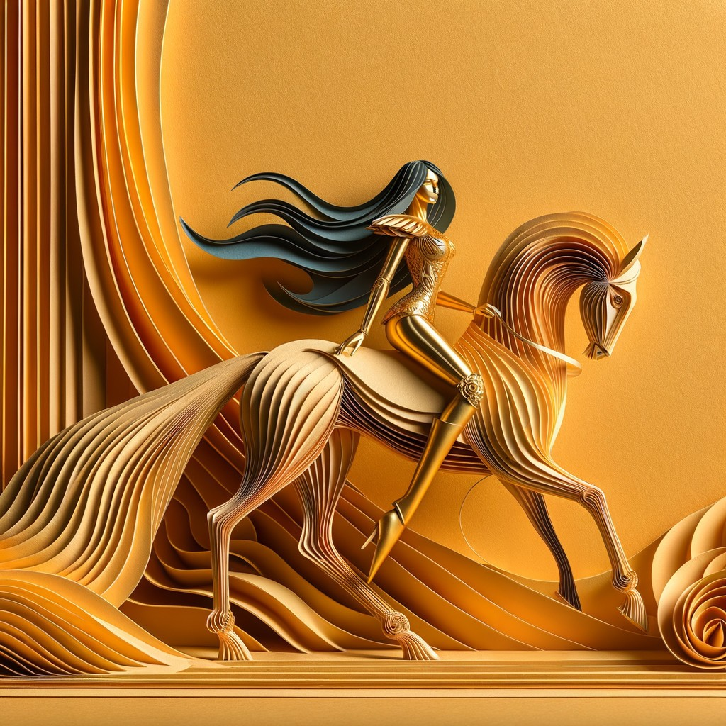 Stylized Paper Figure of Woman Riding Horse