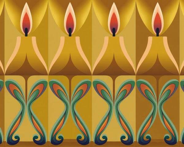 Stylized Candle Pattern in Blue, Green, and Gold