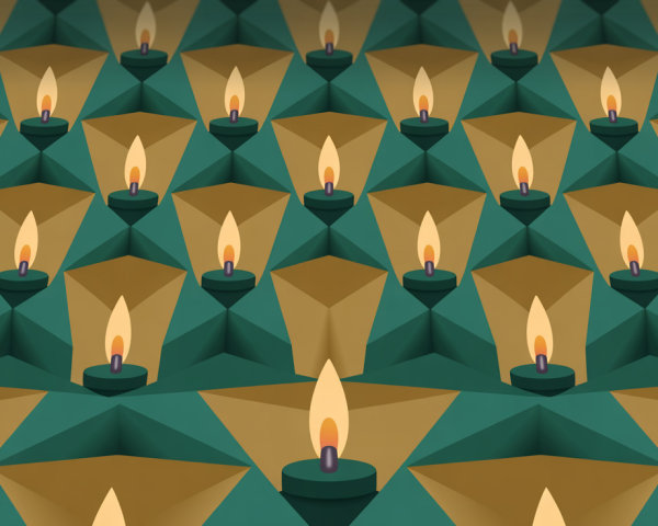 Triangular Geometric Pattern with Candles in Earth Tones