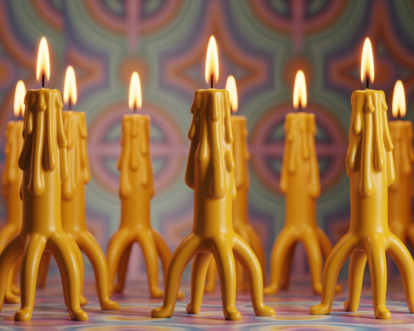 Vibrant Orange Candles on Colorful Patterned Surface