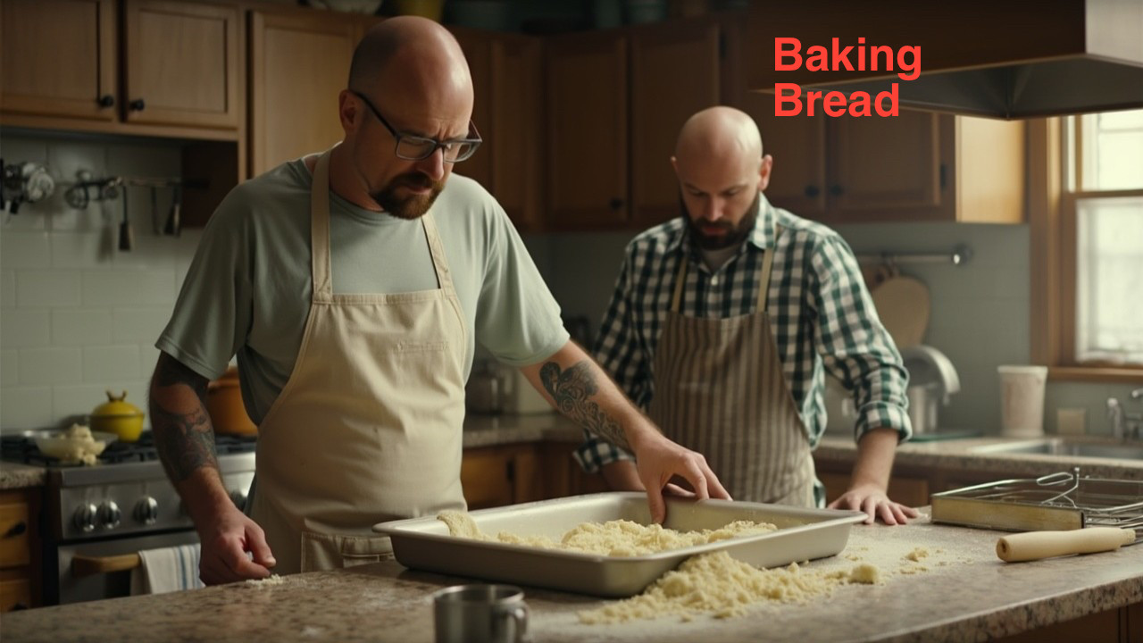 Men Baking Bread in a Cozy Kitchen Setting
