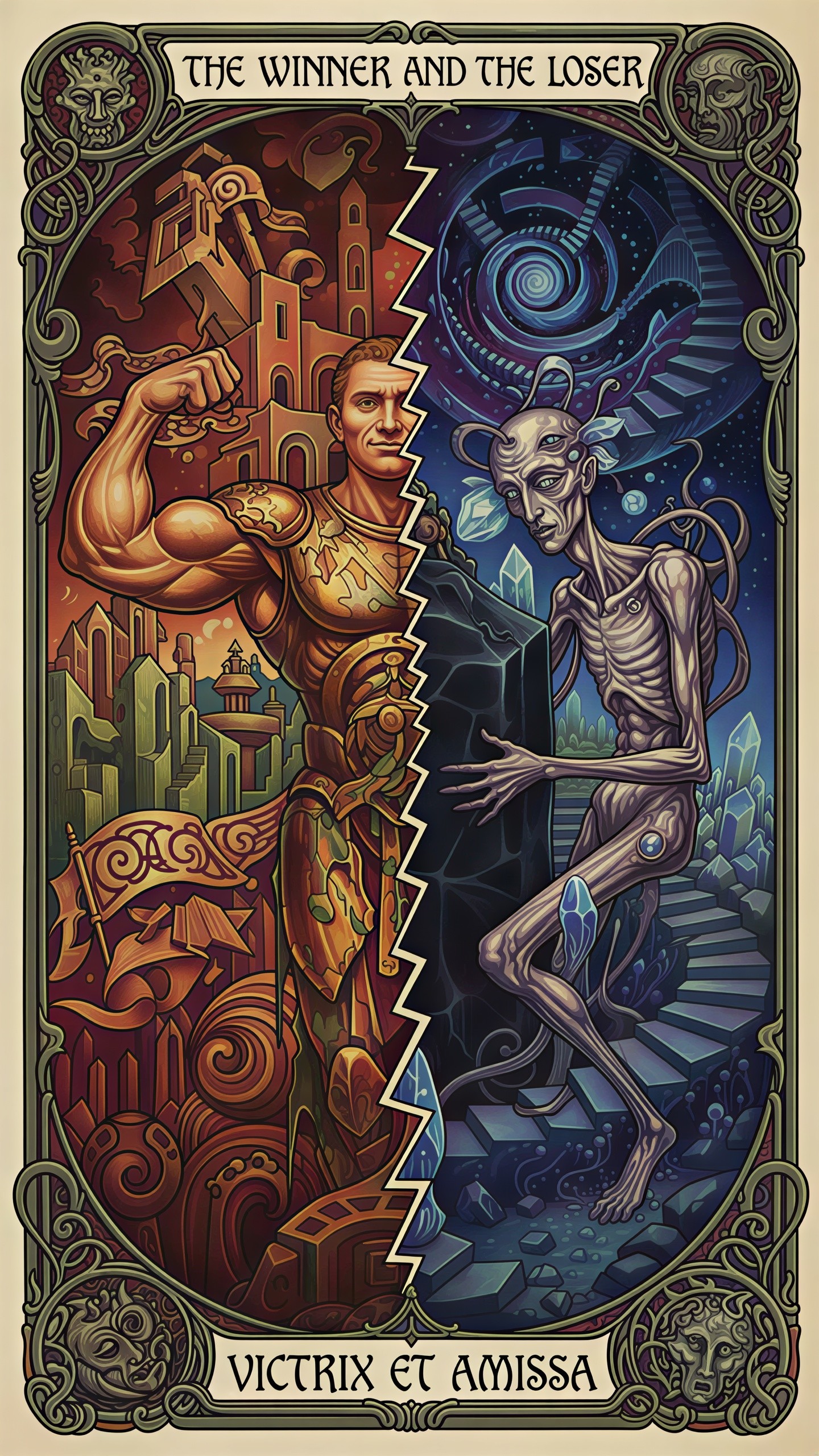 Intricate Digital Illustration of Winner and Loser Theme