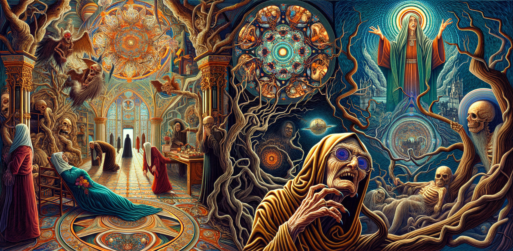 Surreal Fantasy and Horror Scene with Intricate Details