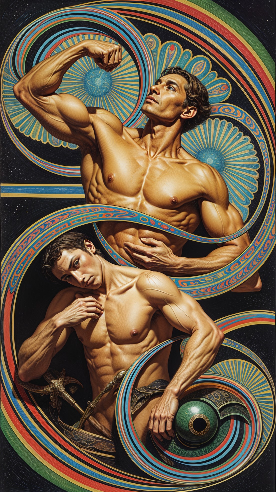 Stylized Art Nouveau Painting of Two Muscular Men