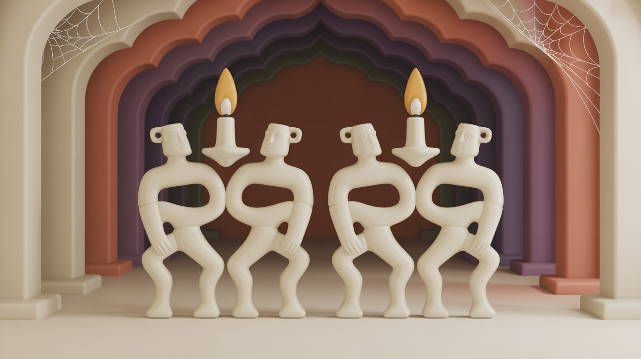 Abstract Figures with Candle Holders in Whimsical Setting
