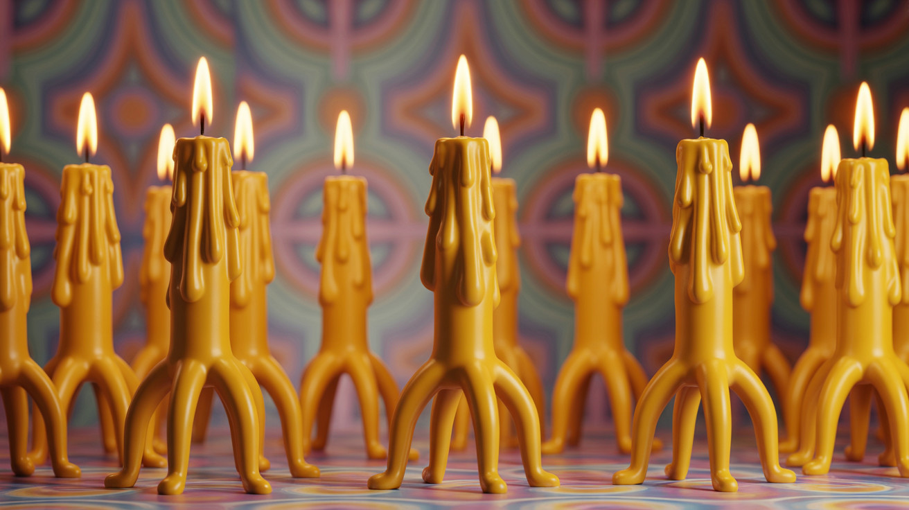 Vibrant Orange Candles on Colorful Patterned Surface