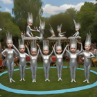 Toddlers in Silver Bodysuits Perform Dance on Blue Mat