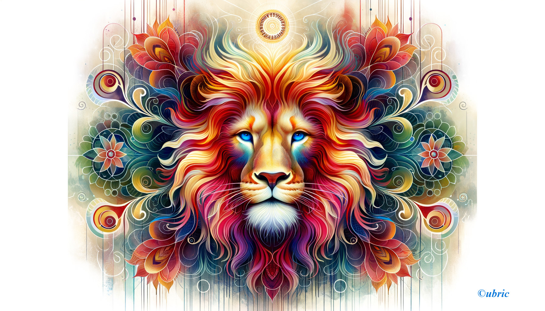 Psychedelic Lion Illustration with Bold Colors and Patterns