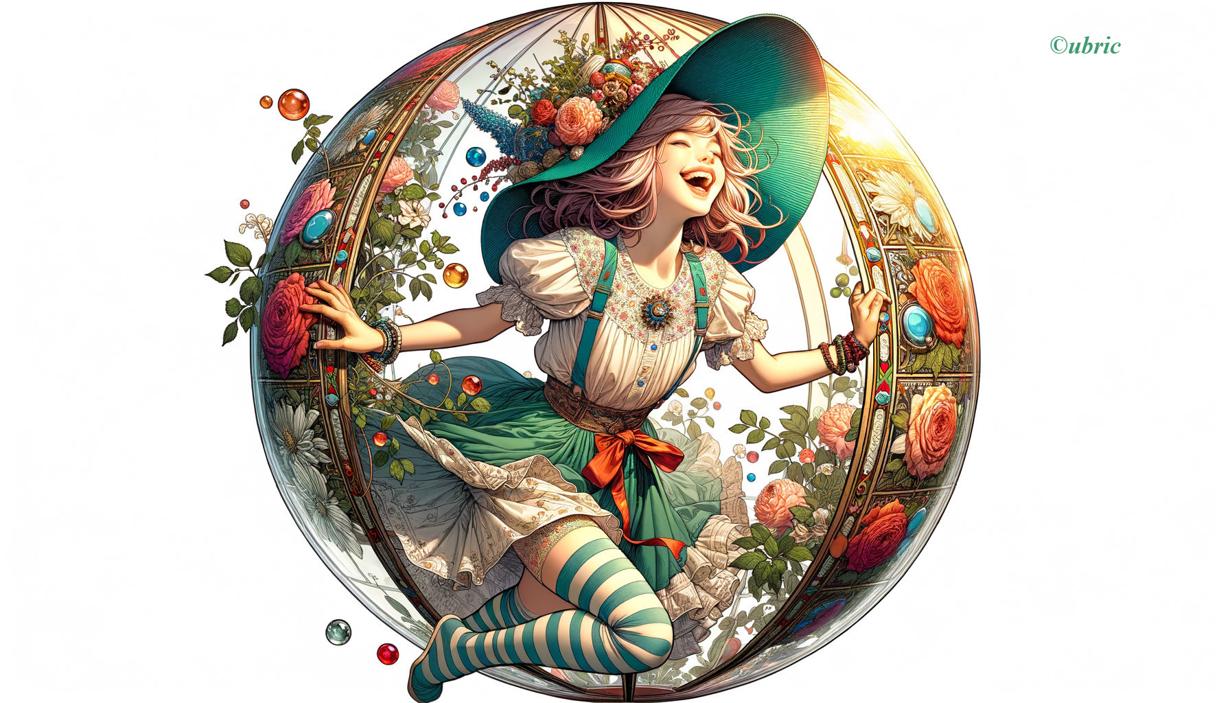 Whimsical Illustration of Joyful Woman in Garden
