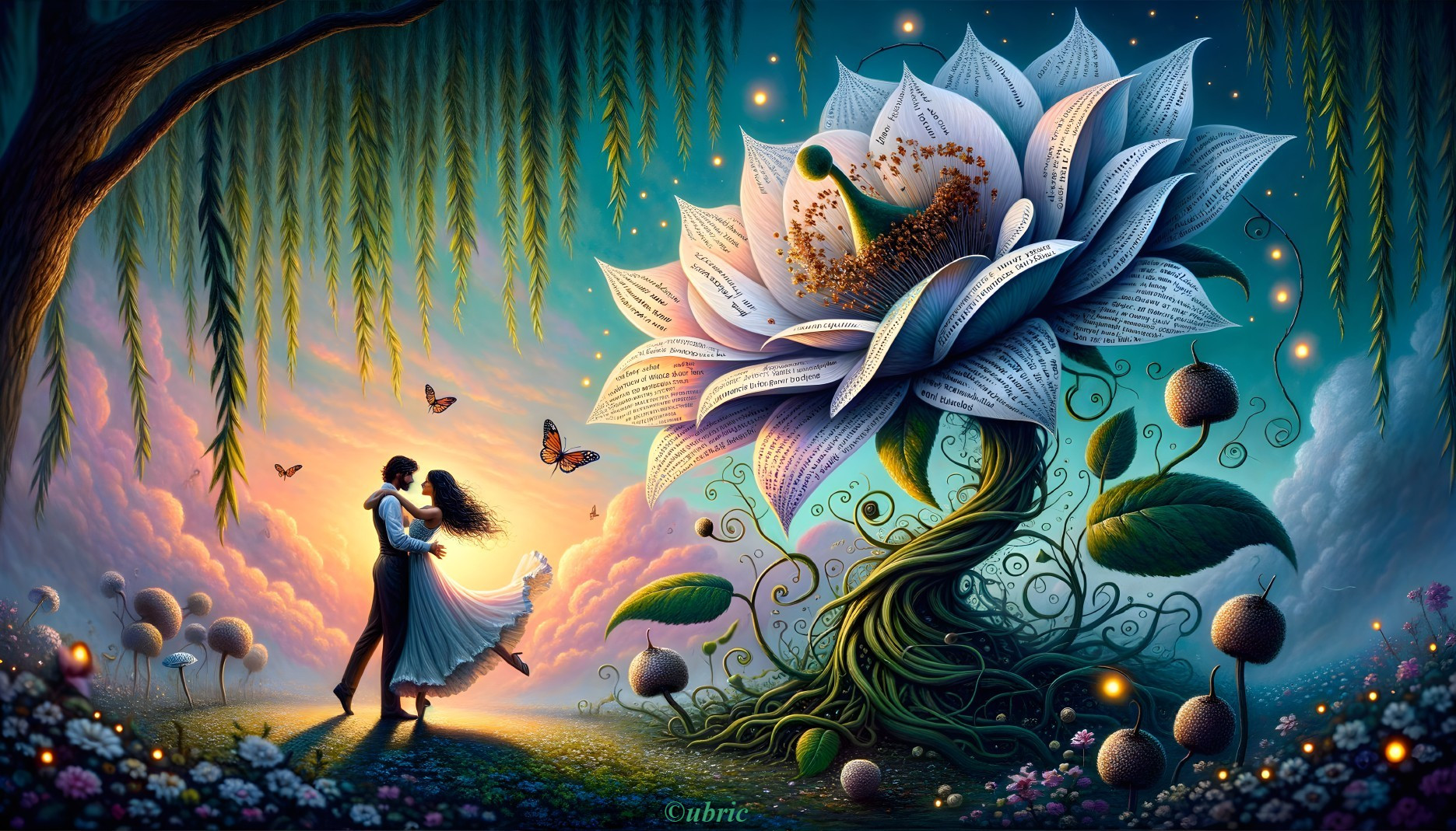 Romantic Dance in a Mystical Landscape at Sunset