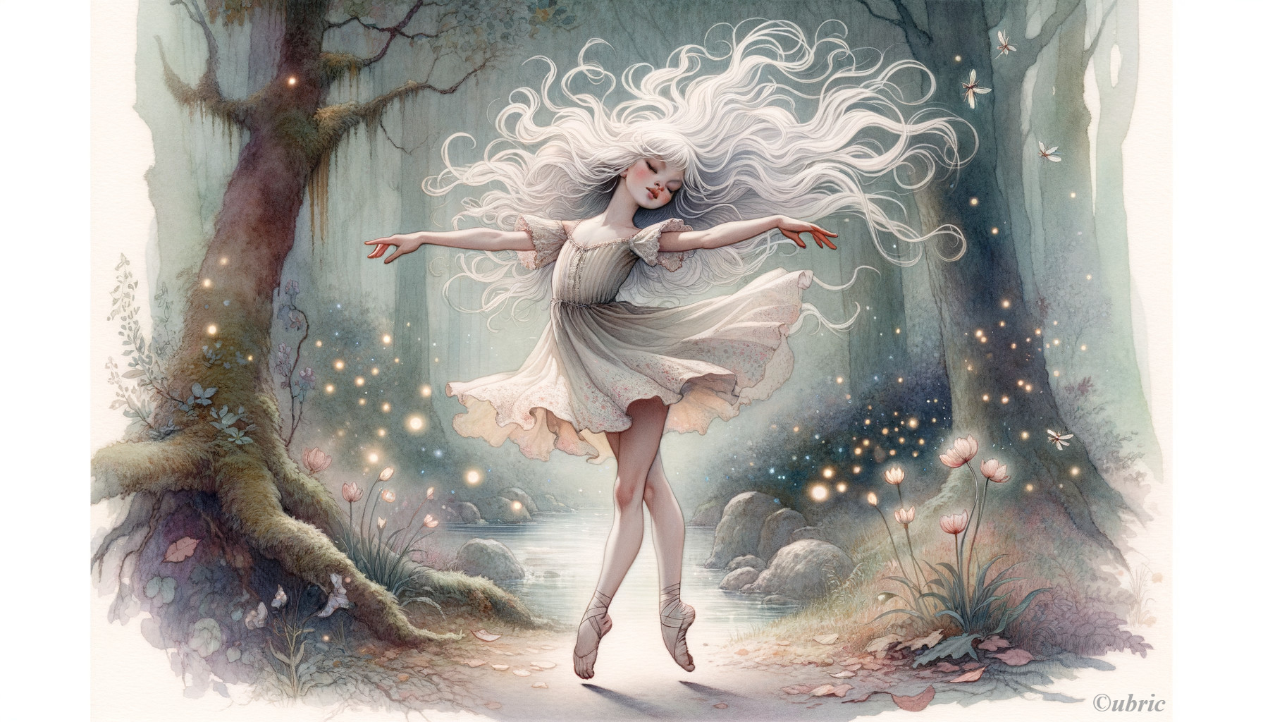 Whimsical Fairy Dancing in a Serene Forest Setting