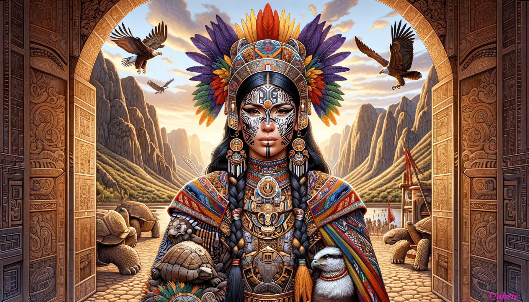 Majestic Figure at Ancient Archway with Vibrant Attire