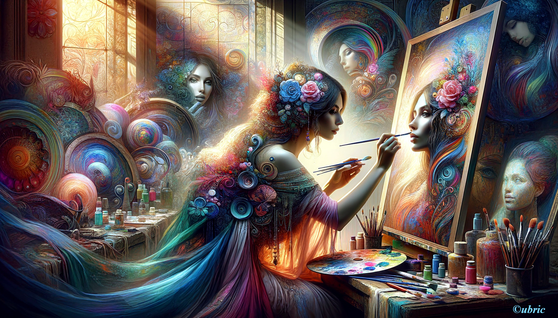 Vibrant Portrait of a Serene Ethereal Woman in Studio