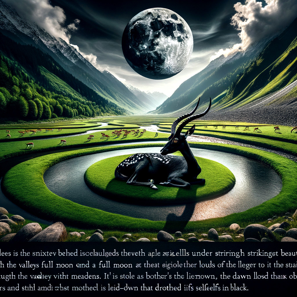 Surreal image of antelope with elongated horns in nature fantasy scene
