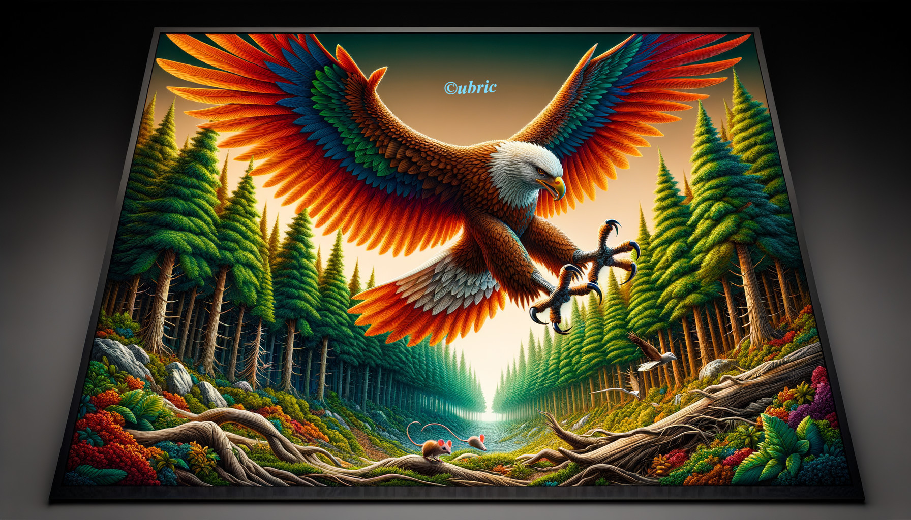 Eagle Soaring Over Vibrant Forest and Serene River