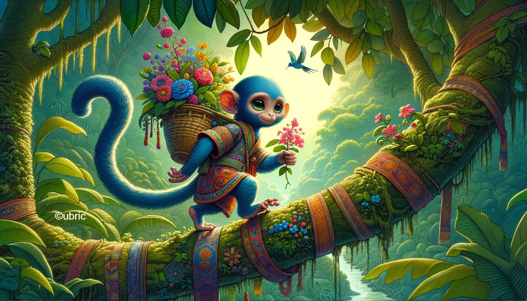 Jungle Serenade: Blue Monkey's Floral Stroll