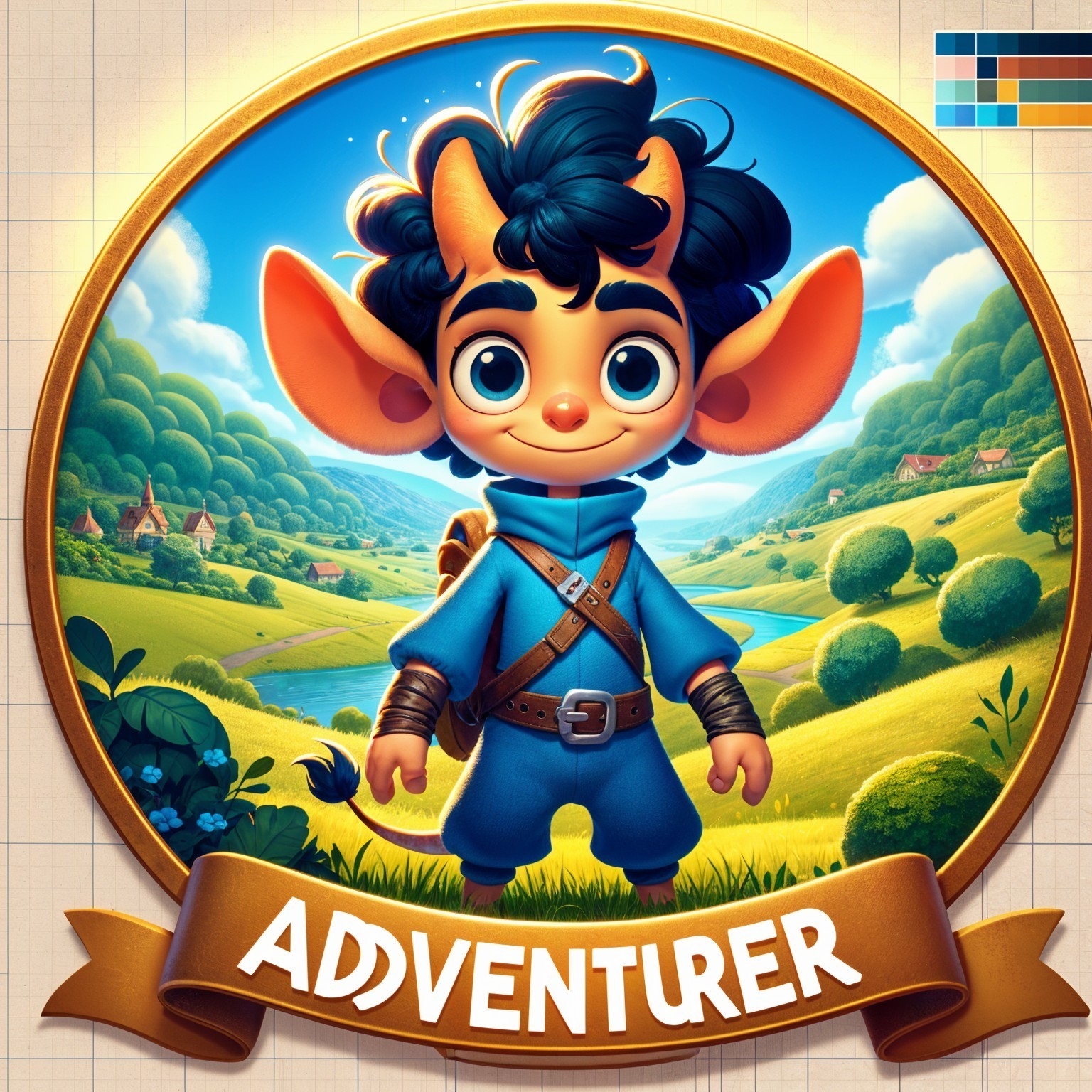 Whimsical Cartoon Character in Vibrant Landscape