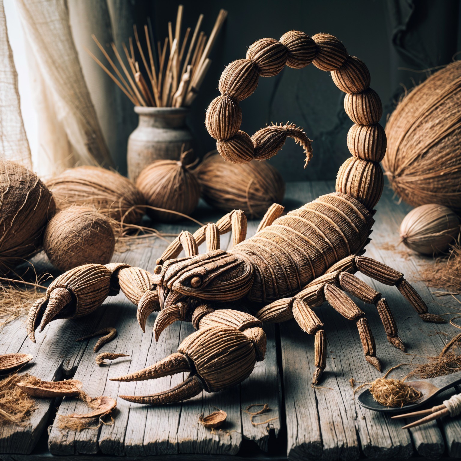 Natural Material Scorpion Sculpture on Rustic Table