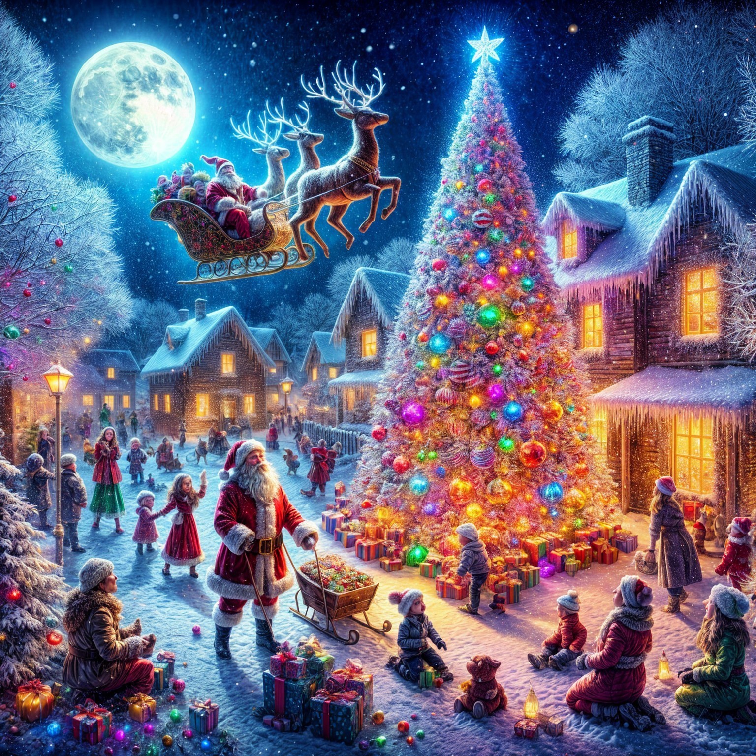 Festive Christmas Night Scene with Decorations and Joy