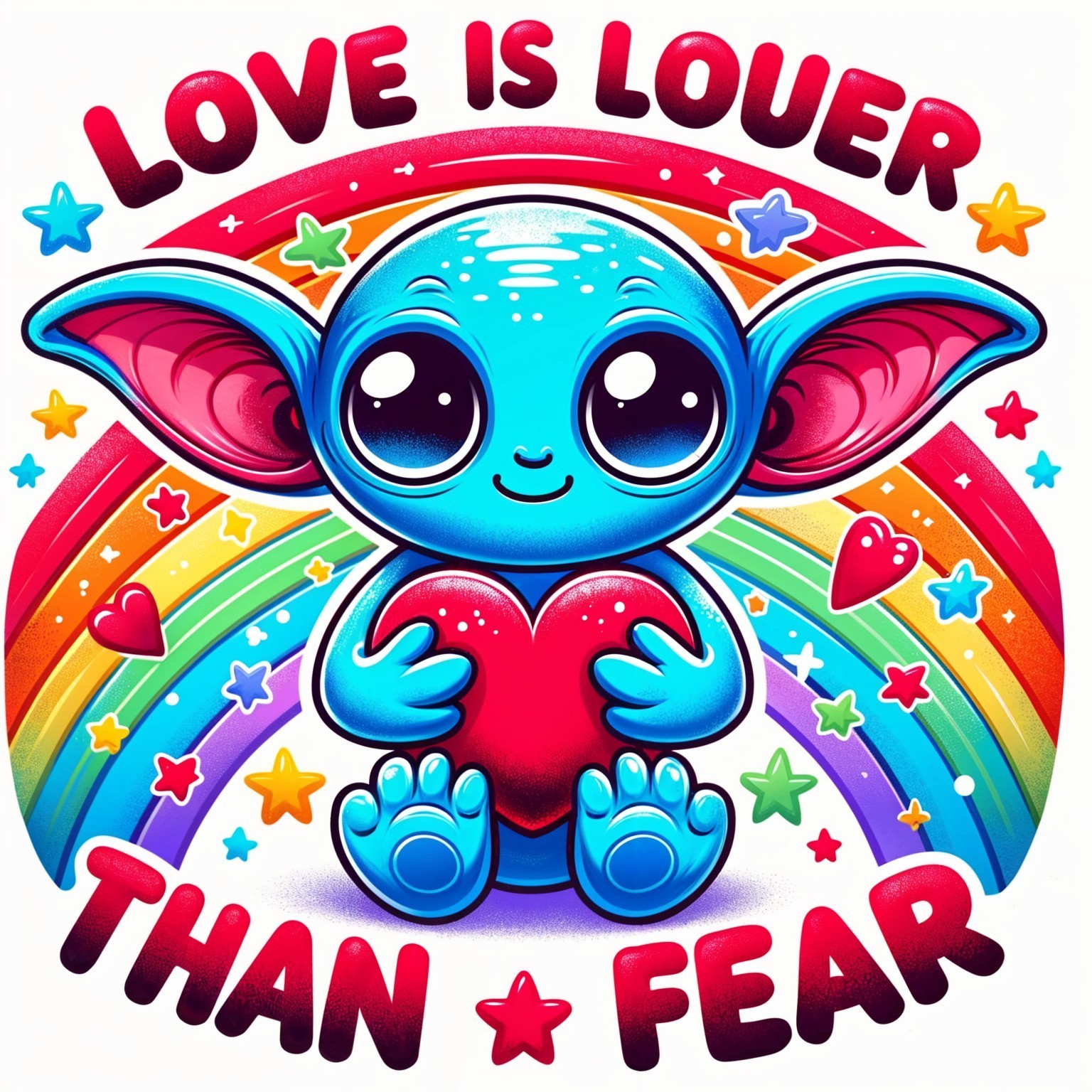 Colorful Illustration of Blue-Skinned Character with Heart