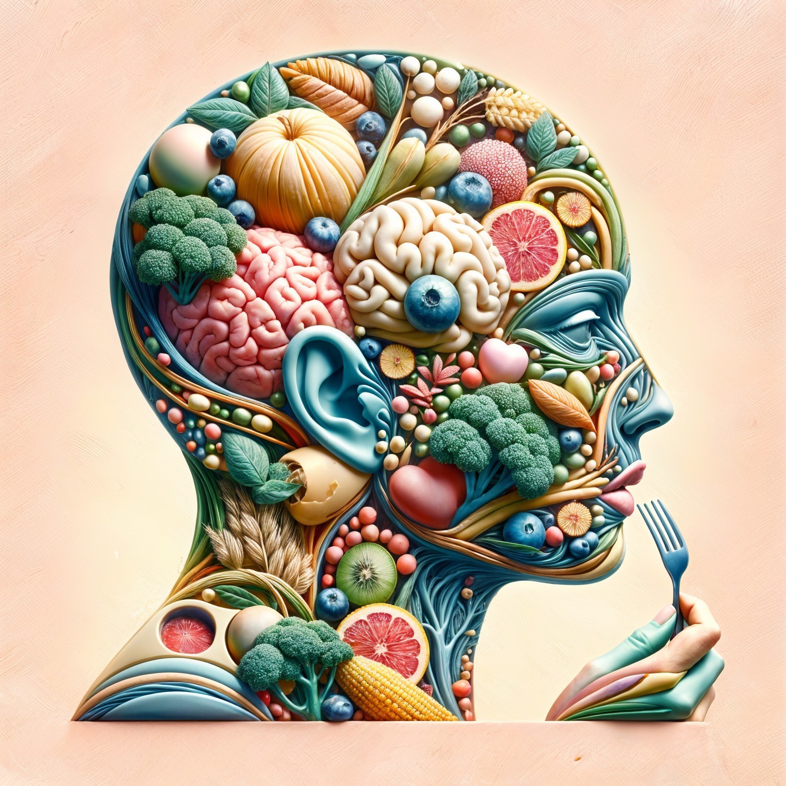 Stylized Human Profile Filled with Nutritional Produce