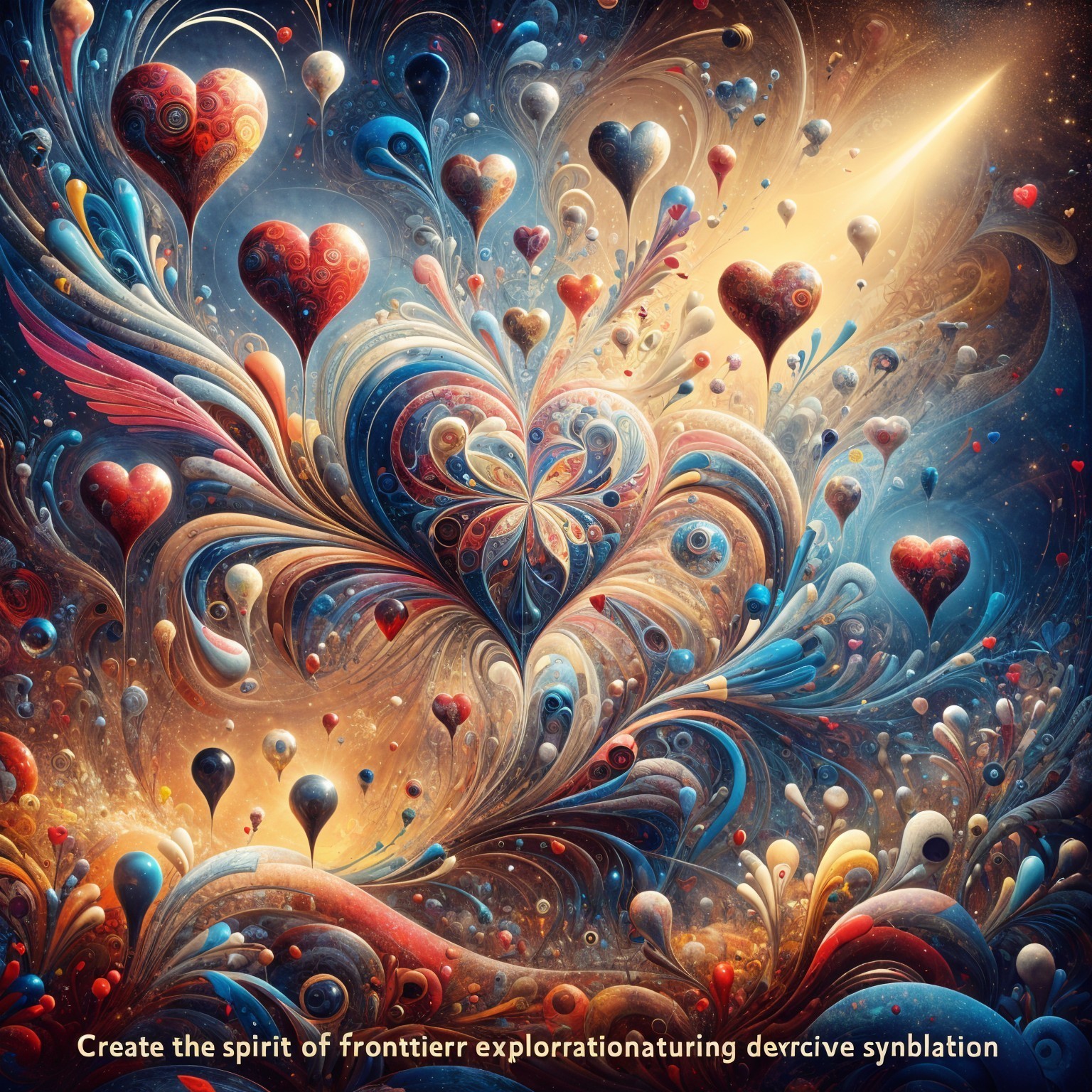 Vibrant Abstract Composition with Heart Shapes and Light