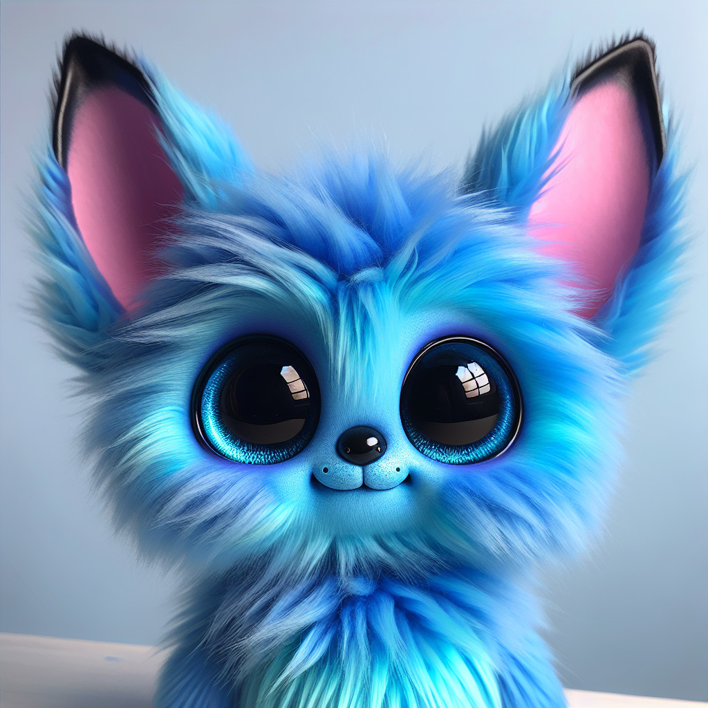 Whimsical Blue Creature with Fluffy Fur and Charm