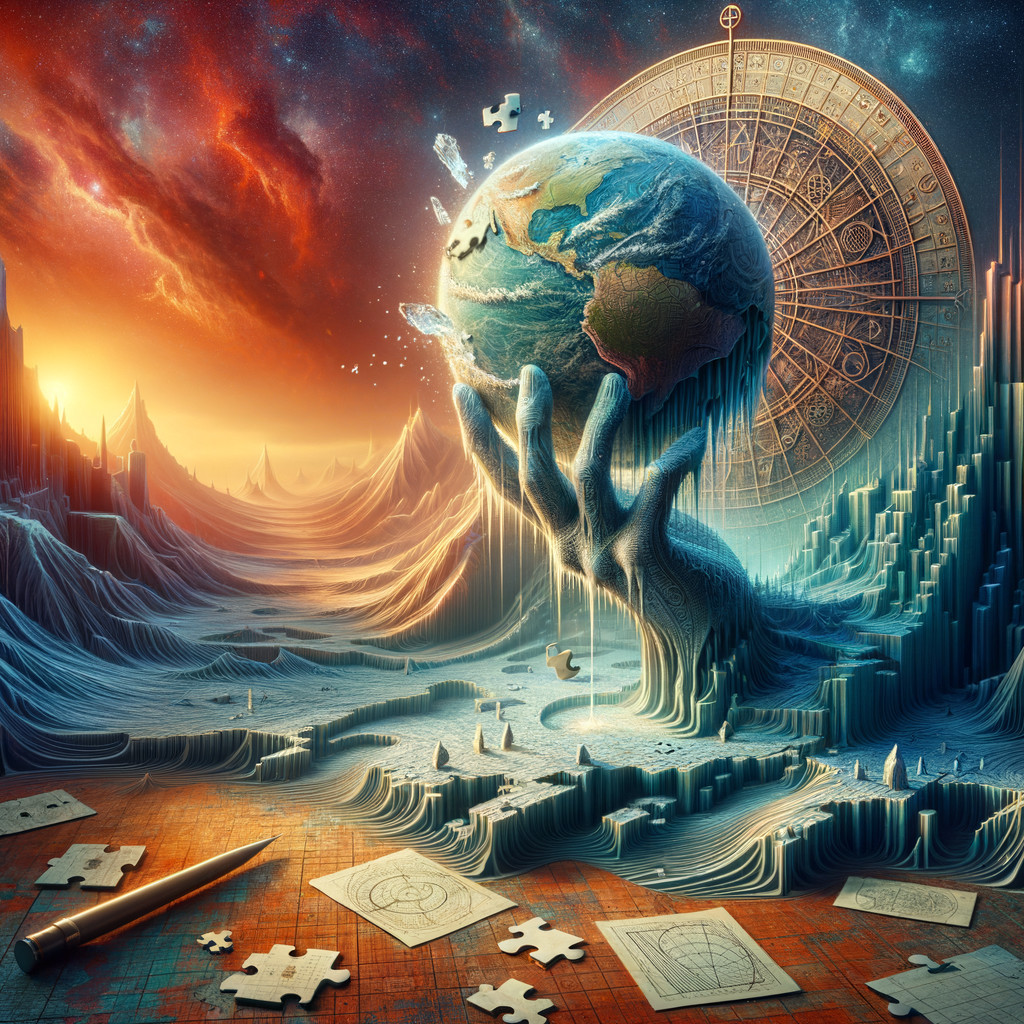 Surreal Landscape with Giant Hand Cradling Earth