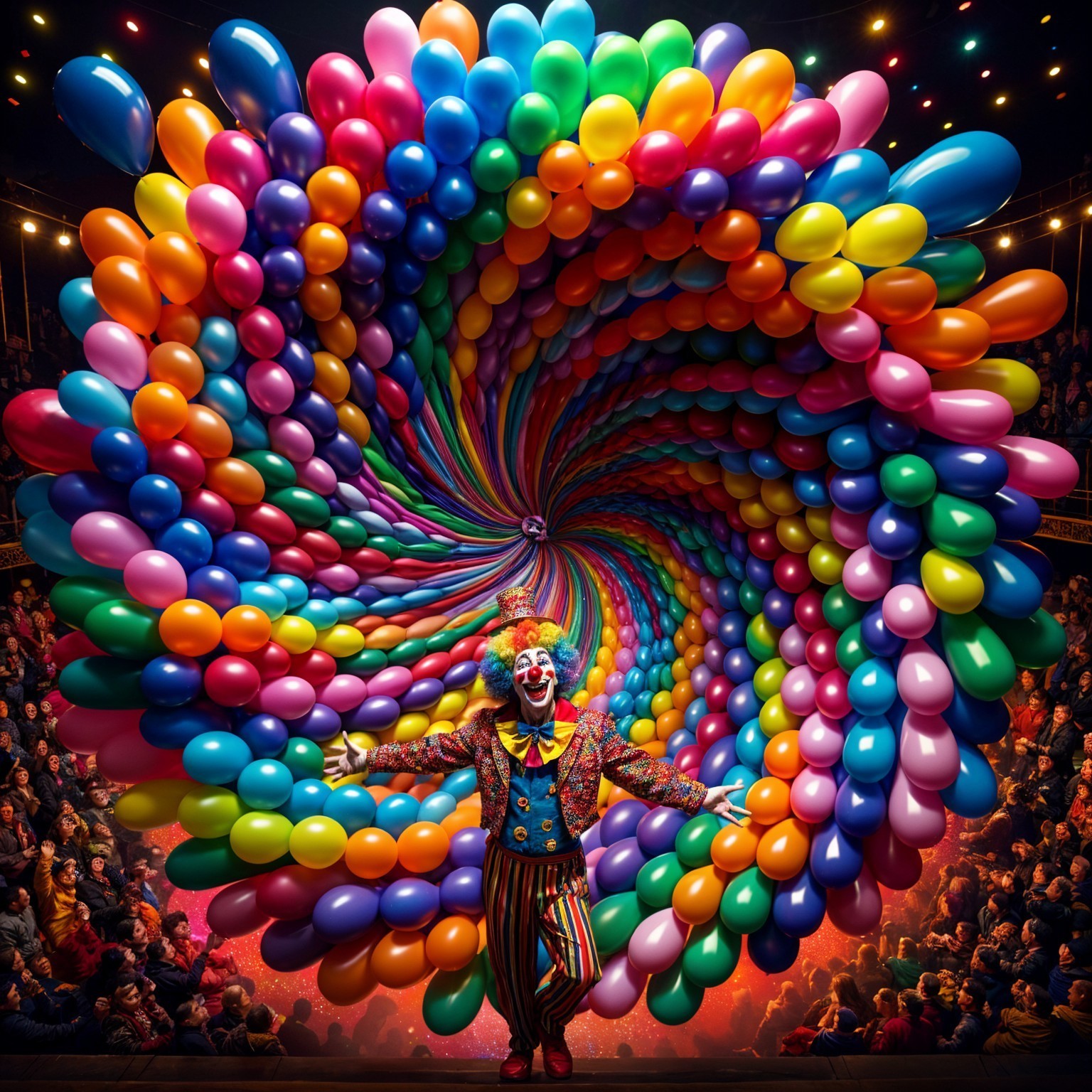 Vibrant Circus Scene with Cheerful Clown and Balloons