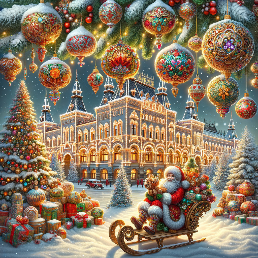 Neo-Baroque Building Decorated for Christmas at Night