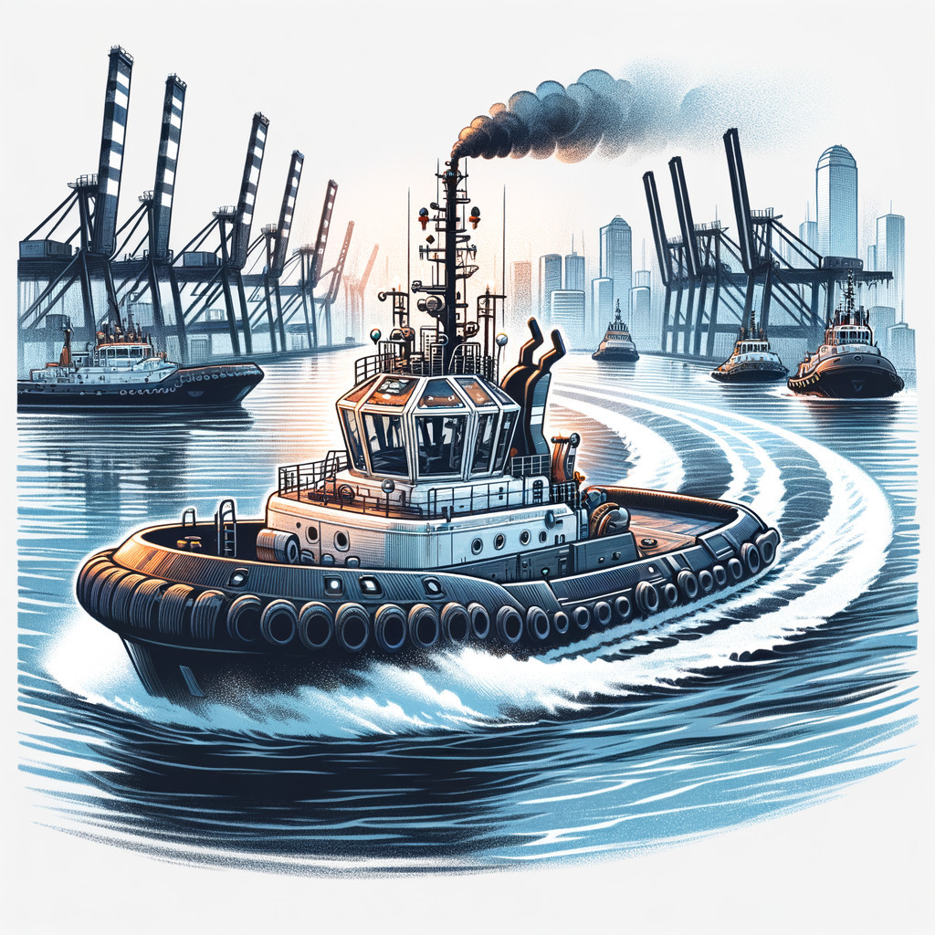 Tugboat Navigating Calm Waters Near Industrial Port