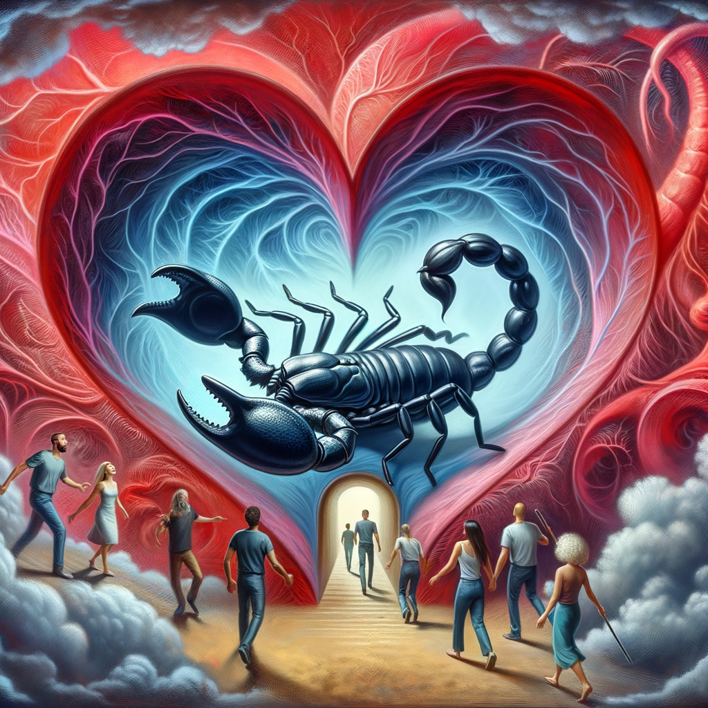 Surreal Heart-Shaped Composition with Scorpion Center