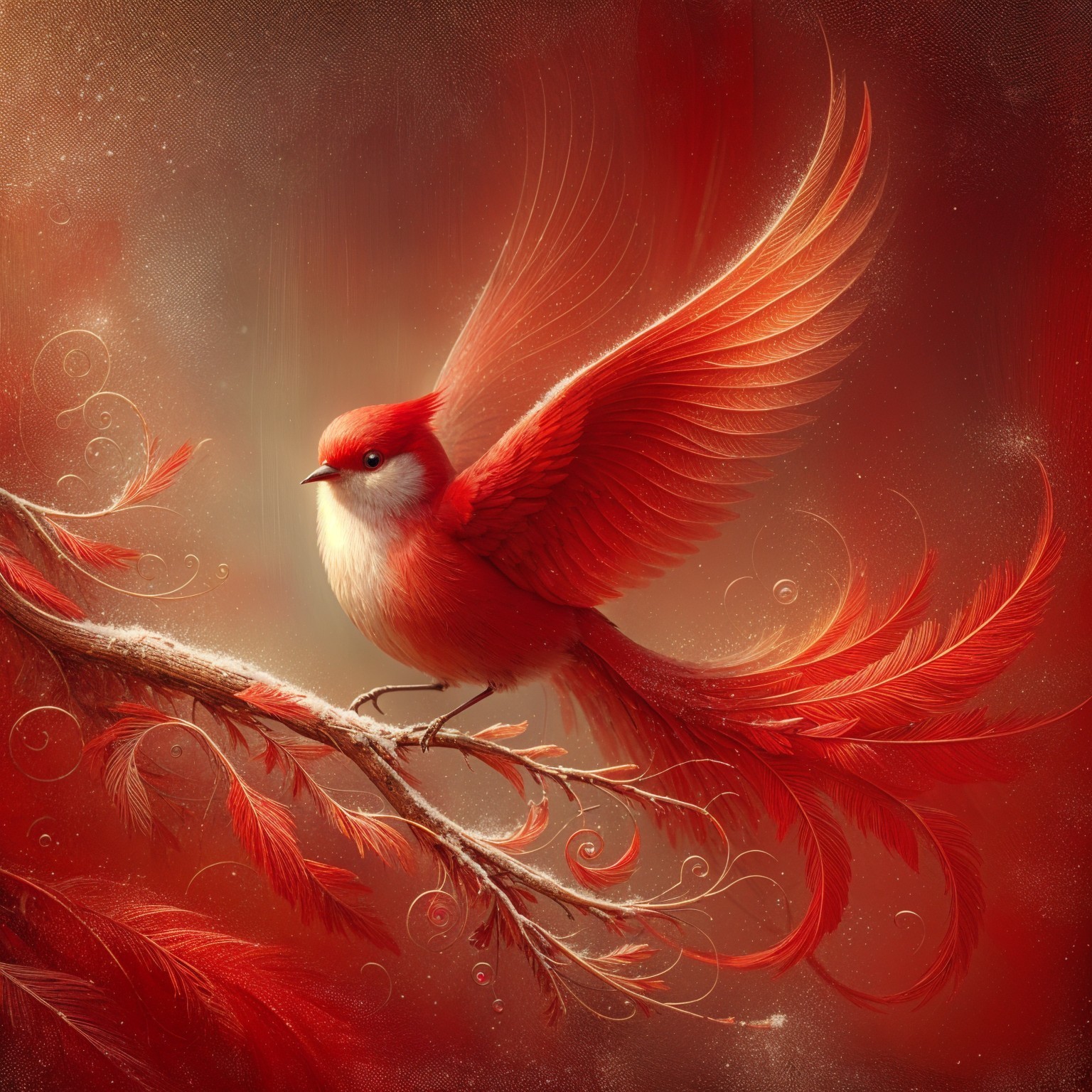 Vibrant Bird with Fiery Plumage on Branch