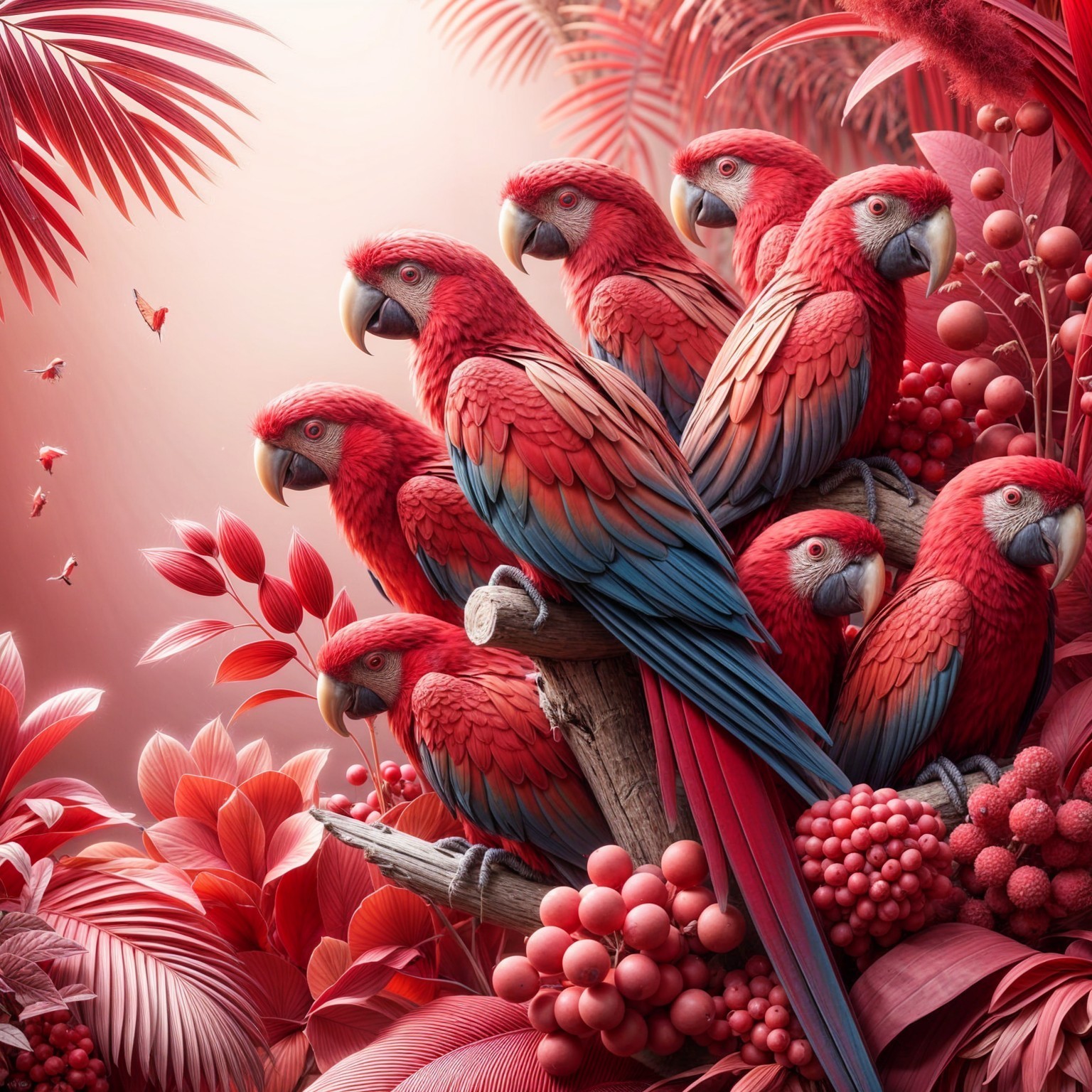 Vibrant Tropical Scene with Scarlet Macaws and Foliage
