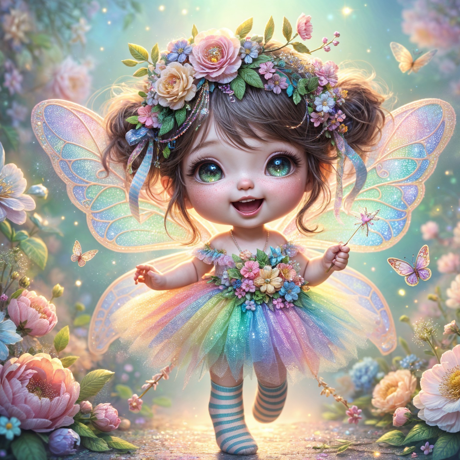 Fairy Child Dancing in a Colorful Garden Setting