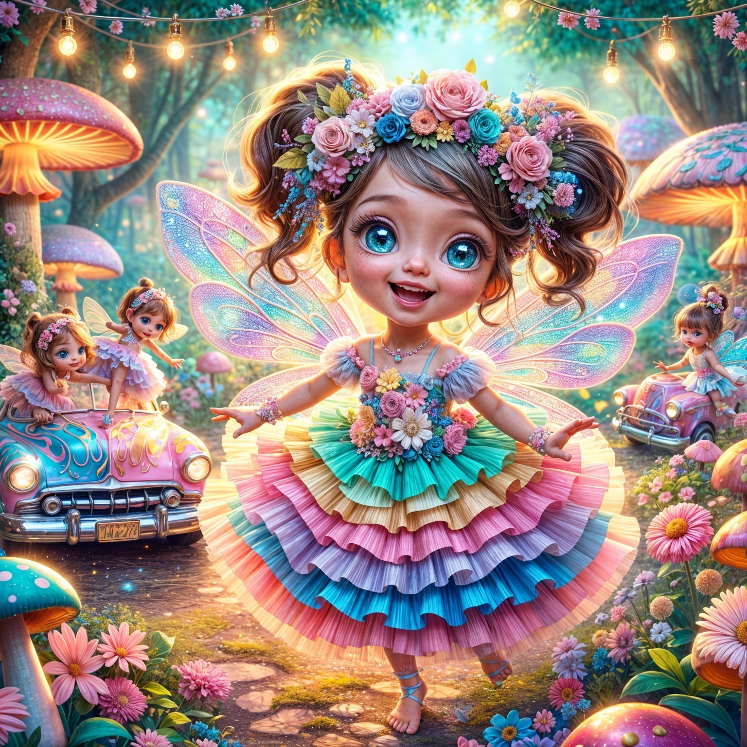 Whimsical Fairy Scene in a Colorful Forest