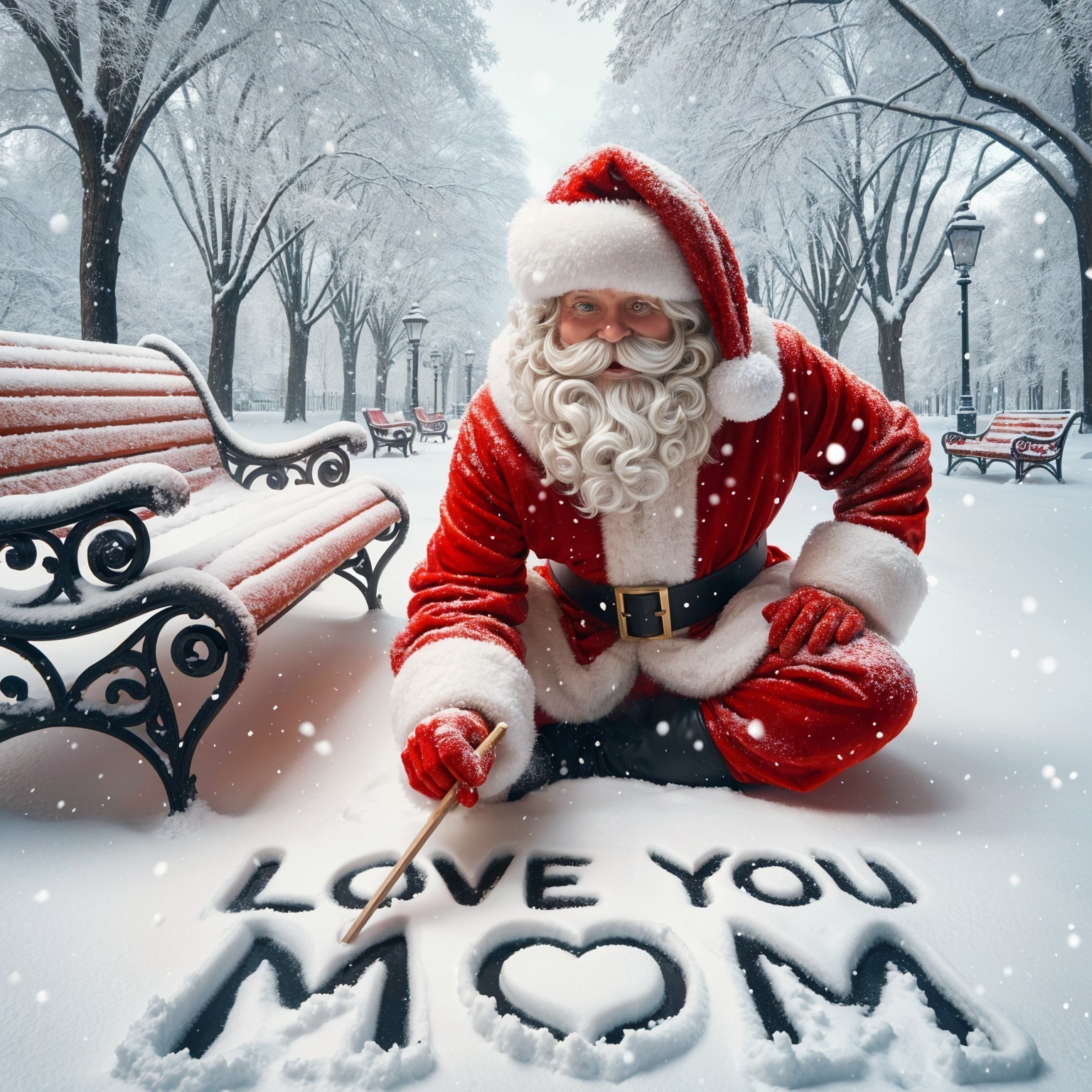 Santa Claus Writing in Snow During Winter Wonderland