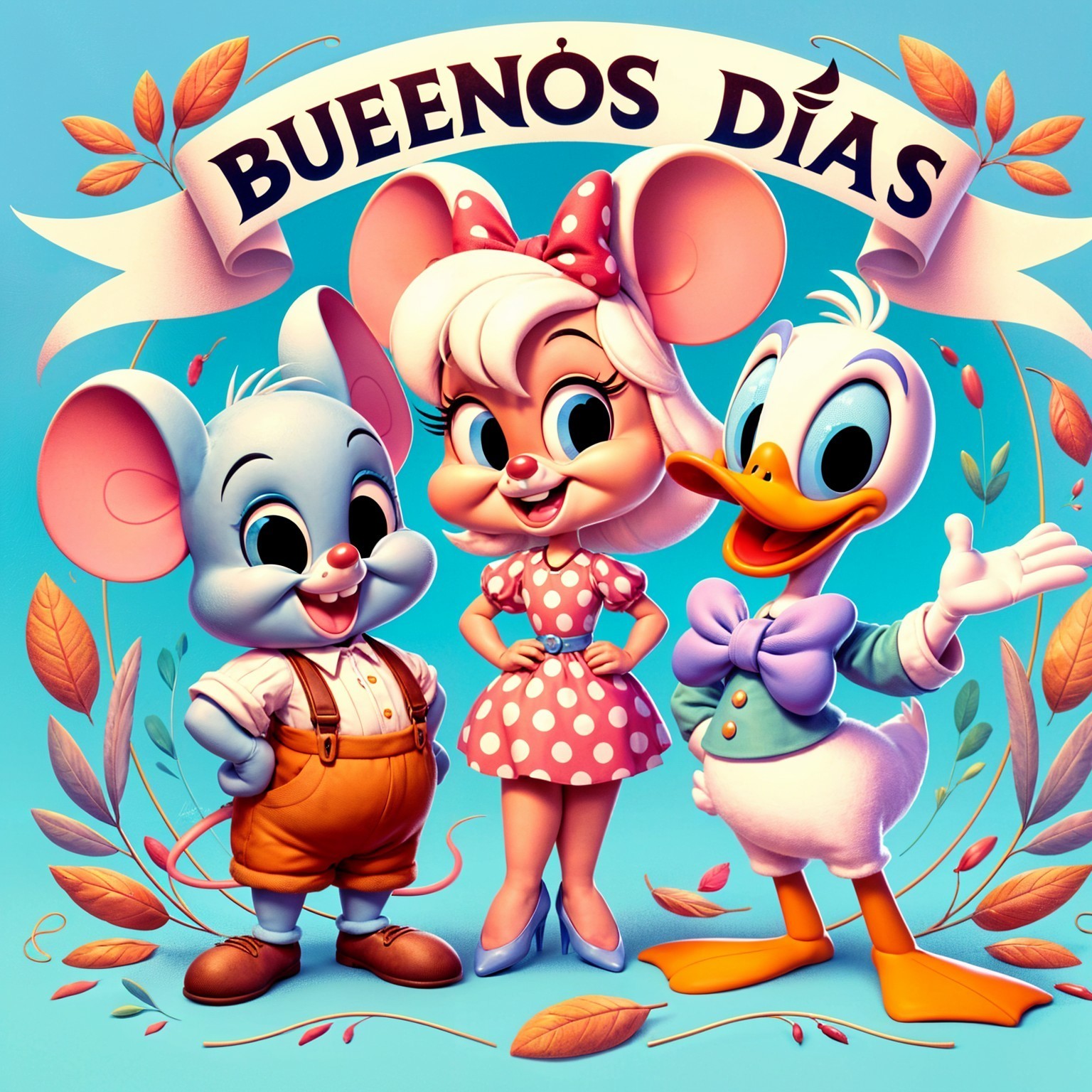 Cheerful Animated Characters with "BUENOS DÍAS" Text