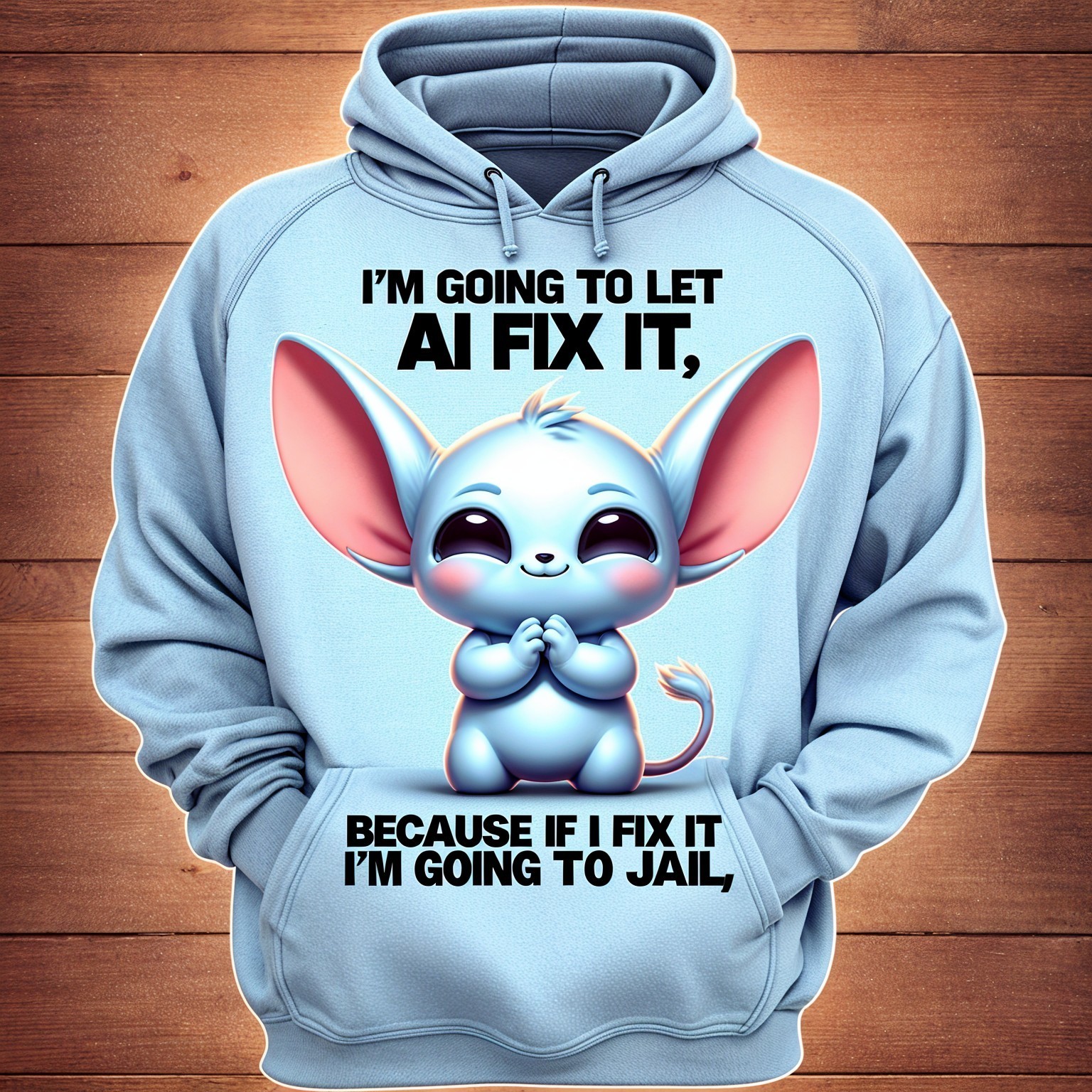 Light Blue Hoodie with Cartoon Character Design