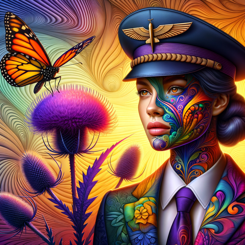 Colorful Woman in Military Uniform with Artistic Background