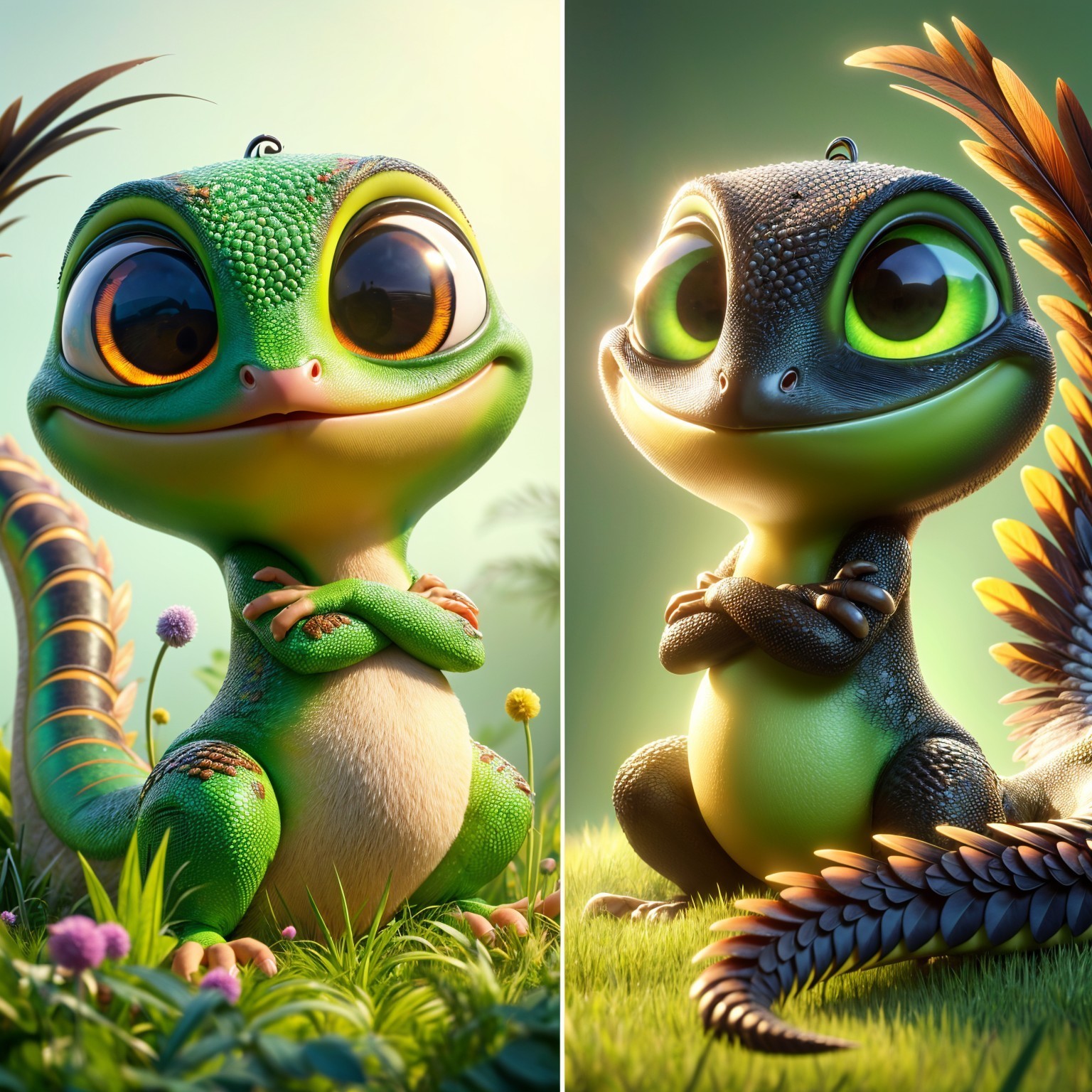Vibrant Cartoon Lizards in a Lush Environment