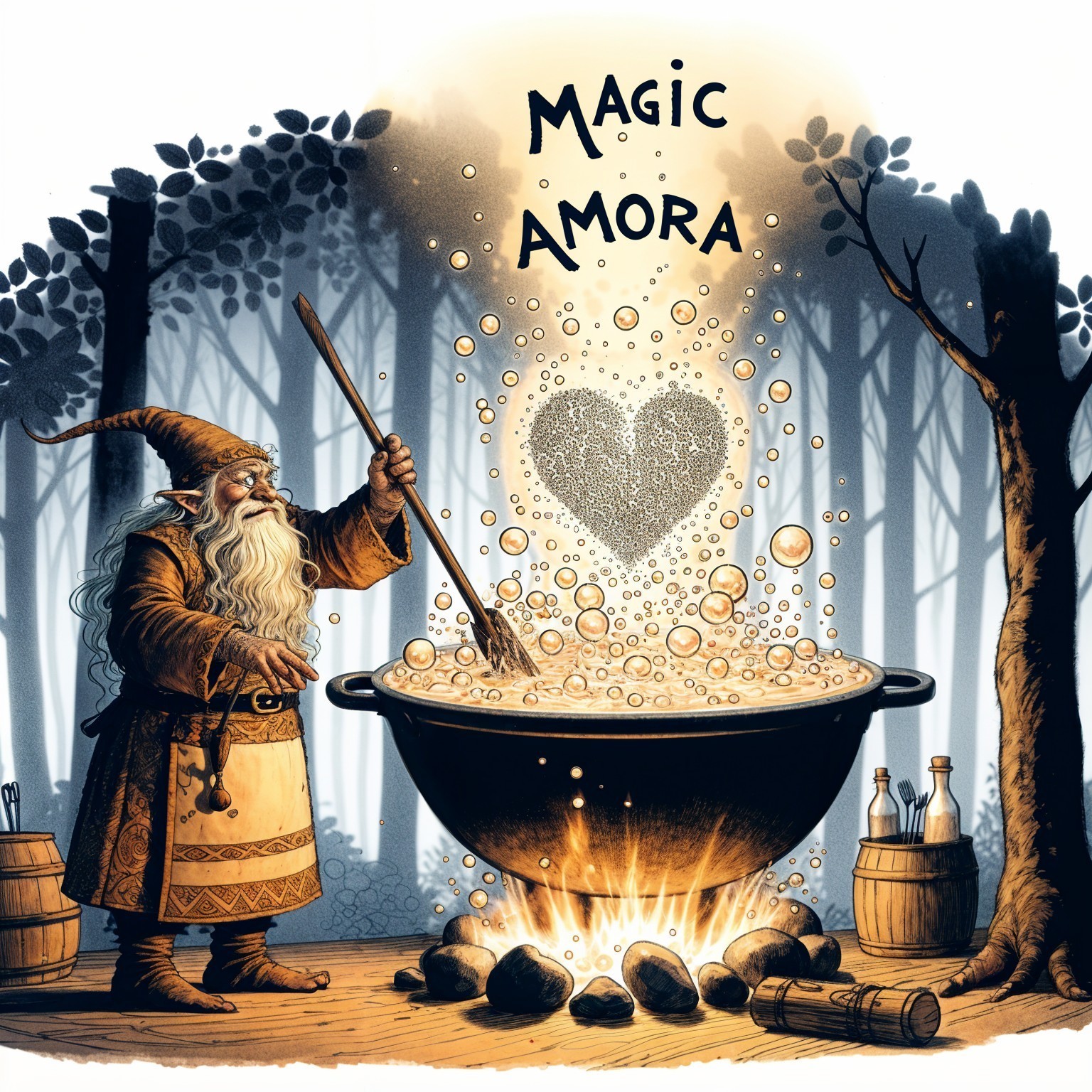 Enchanting Wizard with Cauldron in Mystical Forest