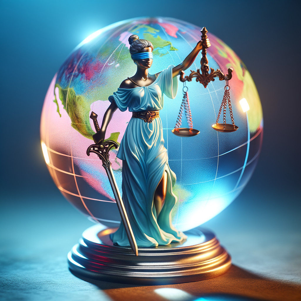 Detailed Figure of Lady Justice on Glowing Globe