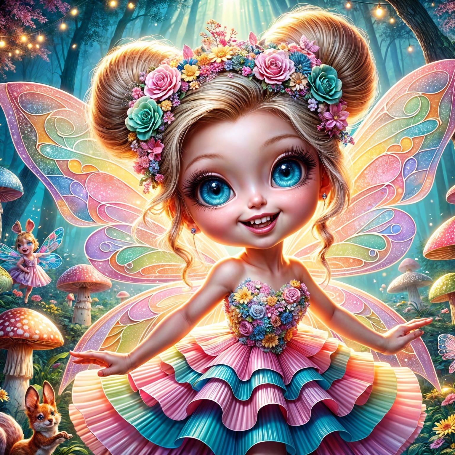 Whimsical Fairy Girl in a Vibrant Forest Setting