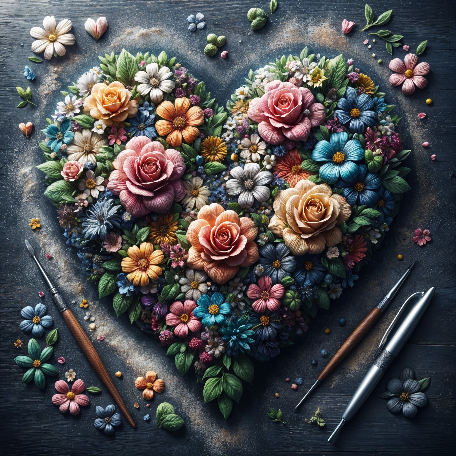 Heart-Shaped Floral Arrangement with Colorful Blooms