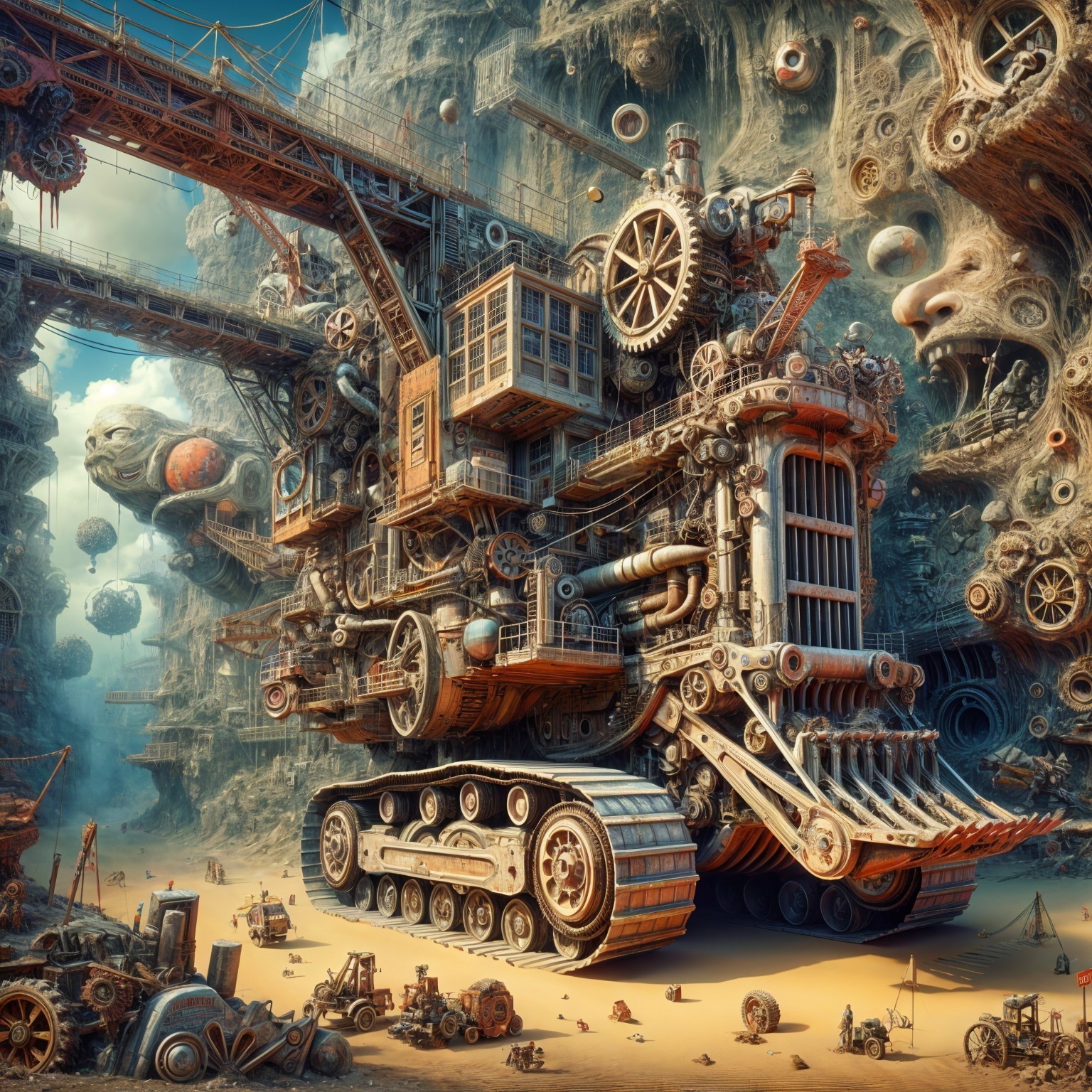 Colossal Steampunk Machine in Surreal Landscape